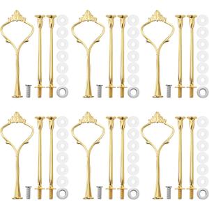 6 Sets 3 Tier Cake Stand Hardware Tiered Tray Plate Hardware Kit Heavy Metal Cake Fruit Food Plate Stand Fitting Stacking Kit for Serving Dessert Cupcake Dish Food(Simple,Gold)