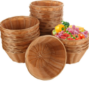 12 PCS  Woven Bread Basket, 7 Inch Plastic Round Basket Small Gift Baskets, Food Storage Basket Bread Baskets for Serving, Vegetables, Fruits, Snacks and Crafts, Natural
