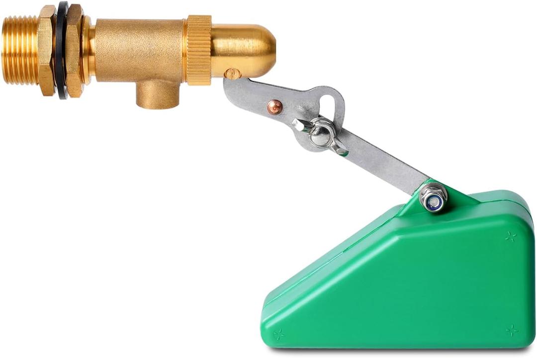 Brass Float Valve 3/4 Inch Water Float Valves with Adjustable Arm, Livestock Water Tank Float Valve Switch Brass Float Ball Valve Shut Off Pool Auto Fill Valve for Automatic Waterer
