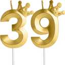 Thirty-Nine Metallic Gold 39 Birthday Candle, 39th Candle for Cake,39th Cake Topper,Birthday Party Anniversary Celebration Decoration Supplies for Men Women Kids Birthday Decor