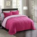 HIG 3pc Pink Queen Size Comforter Set - All Season Reversible Down Alternative Comforter with Two Shams - Quilted Duvet Insert with Corner Tabs - Box Stitched Blanket - Super Soft, Fluffy