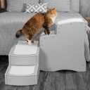 Pet Gear Easy Step Bed Stair for Cats/Dogs, Adjusts to Either Side of Bed, Removable Washable Carpet Treads, Storage Compartment, for Pets Up to 75lbs,NEW Essential Gray