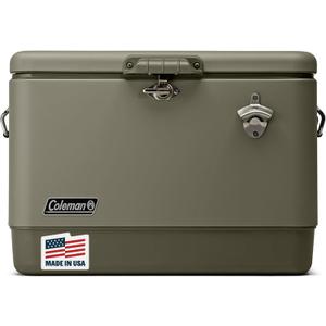 Coleman Reunion Premium Portable Cooler 54qt Steel Belted Leak-Resistant Heavy-Duty Latch Handles & Drain Built-in Bottle Opener Perfect for Camping Tailgating Beach & Picnic, 54 Quart
