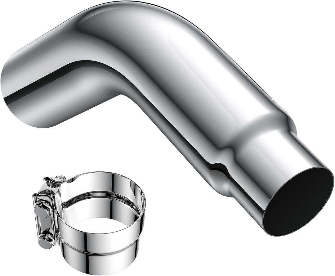 JY PERFORMANCE 4 Inch (ID) Diesel Exhaust Tip Elbow Tip 4'' Inlet 5'' Outlet 23'' Long Chrome Turndown Exhaust Tip with Clamp