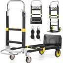 3-in-1 Convertible Heavy Duty Folding Hand Truck Dolly, 600LB Capacity with Rubber& Wheels Telescoping Handles, Portable Collapsible Cart for Warehouse, Supermarket, Office (Yellow)