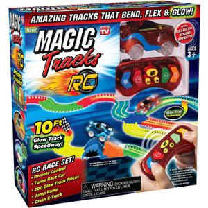 Ontel Magic Tracks RC - Remote Control Turbo Race Cars & 10 ft of Flexible, Bendable Glow in the Dark Racetrack - As Seen on TV, Color may Vary