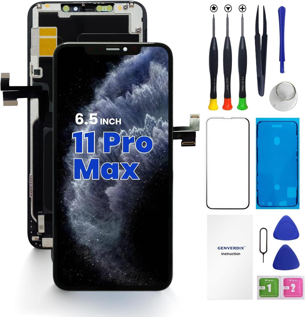 iPhone 11 Pro Max Screen Replacement 6.5, Genverdix 3D Touch LCD Display Full Repair kit, Digitizer Assembly with Tools Set, Tempered Glass Screen Protector, Waterproof Frame Adhesive