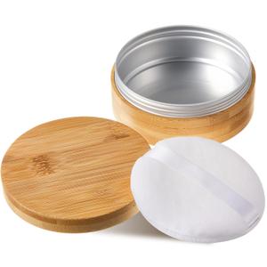 Frienda 300 ml Bamboo Loose Powder Puff and Container Empty Dusting Powder Jar for Body Face Makeup Travel Box Compact Case Holder with Puff