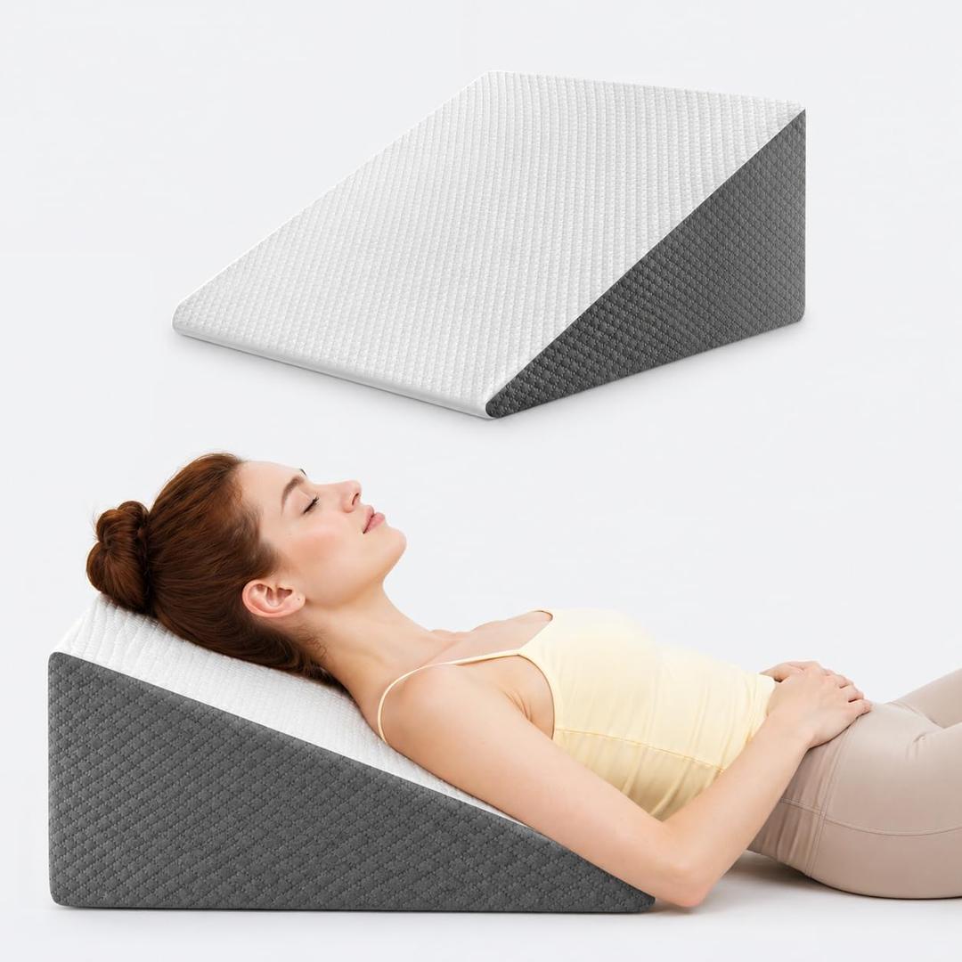 OAISZ Wedge Pillow for Sleep Apnea, Bed Wedge Pillow for Headboard, Headboard Triangle Pillow Wedge for Acid Reflux, After Surgery, Snoring, Cooling Memory Foam Top, Removable Cover, 24x24x12Inch (White)