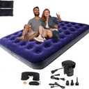 Queen Size Double Camping Air Mattress Bed with Air Pump,Inflatable Mattress,80"x 60"Thickened Portable Blow Up Air Mattress,Travel Sleeping Bed Pad for Camping Home Hiking