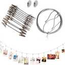 Photo Hanging Display with Clips, Wall Hanging Photo Display, DIY Picture Photo Frame String Photo Display Cable Wire Rod String with 12 Clips