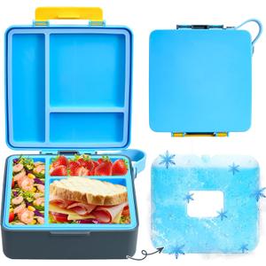 Chill Bento Lunch Box for Kids Adult,Bento Box with Ice Pack,Leak Proof 3-Compartment Lunch Container Kids, Ice Pack Detachable Lunch Box BPA Free, Microwave & Dishwasher Safe (Blue)