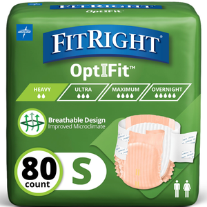 FitRight Adult Incontinence Briefs with Tabs, Moderate Absorbency, Small – Fits 20" to 32" Waist (Maximum 32"), 80 Count