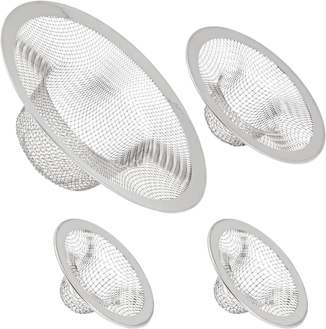 Juvale Stainless Steel Sink Drain Strainer - Mesh Kitchen Sink Strainer - Anti-Clogging Wire Mesh Screen - Pack of 4, 4.3 in, 2.8 in, 2.1 in