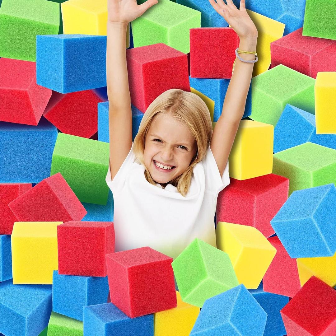 Foam Pit Cubes Blocks 3.1 x 3.1 x 3.1 Inch Colorful Flame Retardant Educational Autistic Building Blocks for Trampoline Arenas, Gymnastics, Parkour Courses Skateboard Parks Playground (Classic)