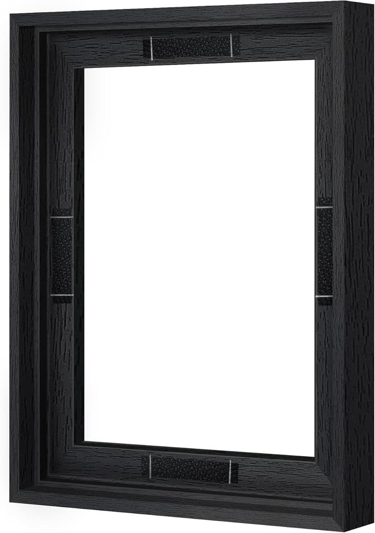 Abtgt 8x10 Canvas Floating Frame with 0.9" Deep, Black Floater Frame for Canvas Paintings with Adhesive, Vertical or Horizontal Wall Art frame for Prints Oil Painting Diamond Decor, 1 Pack.