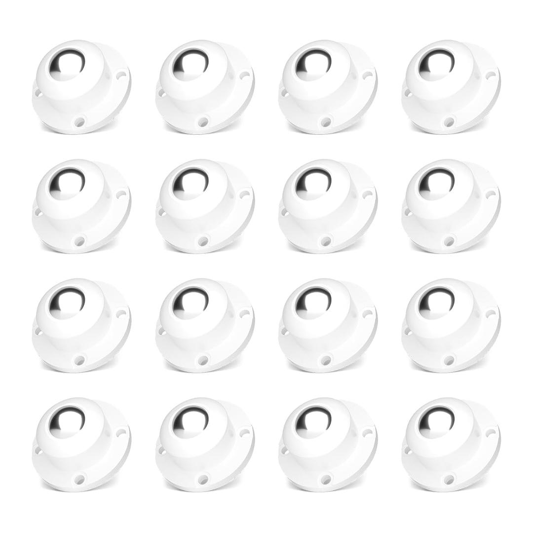 TRVL FIELDER Self Adhesive Caster Wheels for Furniture, Small Casters for Furniture Legs, Low Profile Table Wheels, 28 LBS Load Capacity Per Steel Wheel, Rollers for Kitchen Appliances (16 PCS, White)