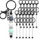 Tondiamo 12 Pcs Beadable Keychains Bars Bulk Blank Beaded Metal Keychain for Craft DIY Gift (Black)