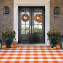 Fall Cotton Orange and White Plaid Rug - 4 x 6 Ft, Hand-Woven Indoor/Outdoor Layered Cotton Blend Buffalo Plaid Rug, Washable Front Door Mat, Perfect for Porch, Living Room, Entryway