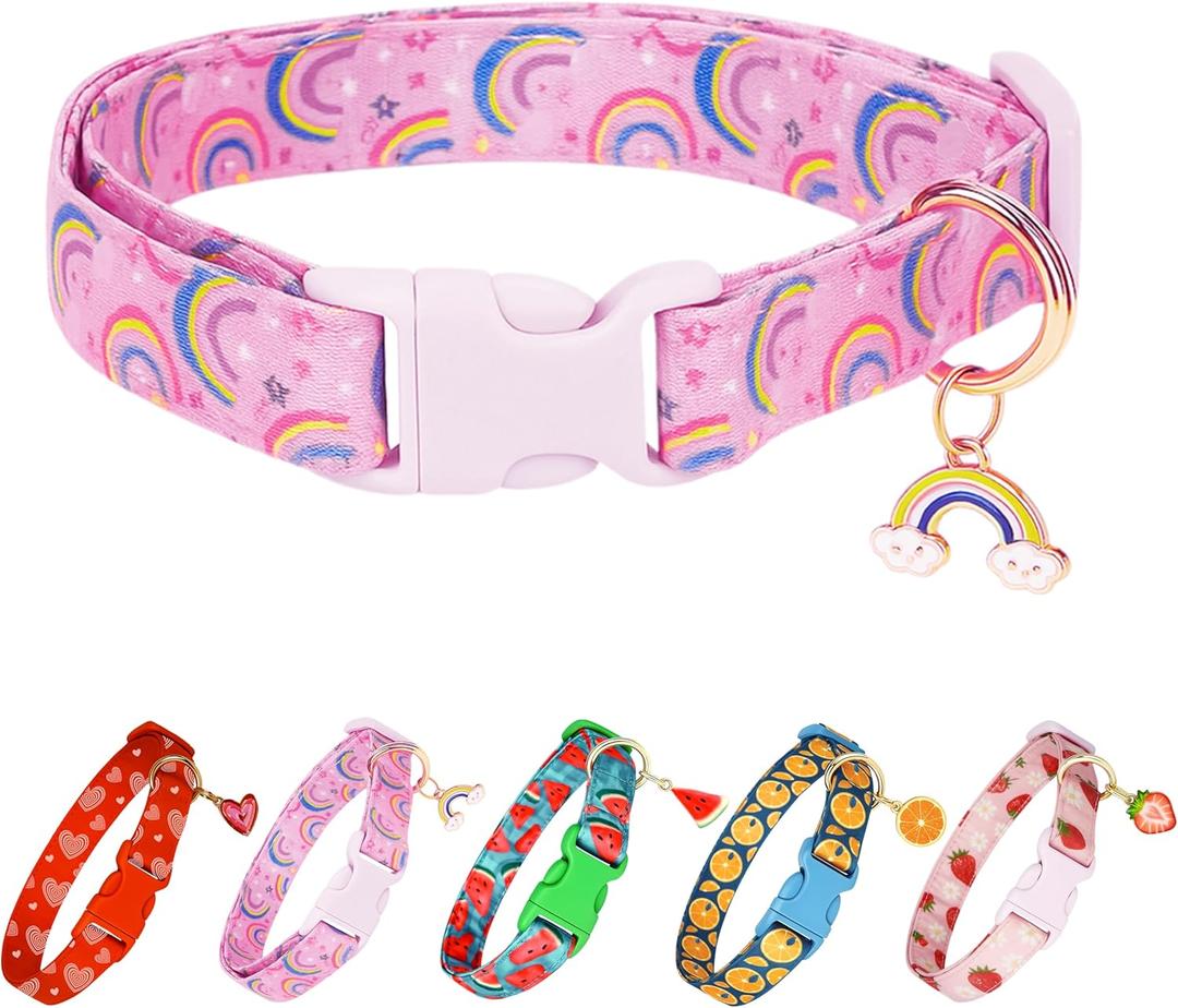 Cute Dog Collar Rainbow Pattern for Boys and Girls Holiday Dog Collars Summer Fall Gift Adjustable for Small to Medium Breed Dogs (Rainbow, S)