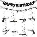 Gun Birthday Party Decorations Military Nerf Gun Theme Happy Birthday Banner Garland Hanging Swirls Pistol Shooting Weapon Rifle Bday Baby Shower Party Supplies