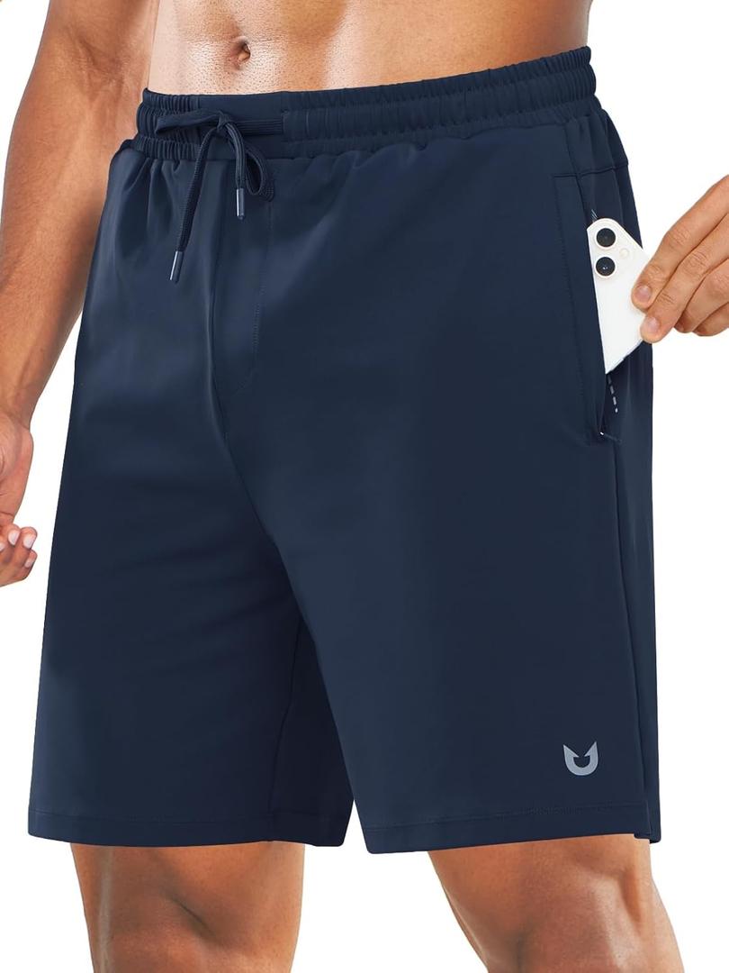 NORTHYARD Men's 7" Gym Shorts Knit Athletic Tennis Shorts for Men with Zipper Pockets for Workout Athletic Training (Large, Navy)