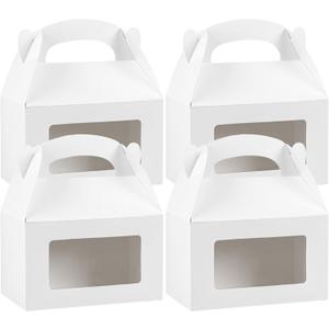Restaurantware Bio Tek 6 x 3.5 x 3.5 Inch Gable Boxes For Party Favors, 100 Attractive Gift Boxes - Clear PET Window, With Built-In Handle, White Paper Barn Boxes, Greaseproof, For Parties