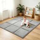 Goyuu Foldable Baby Play Mat for Floor, 50x50 Playpen Mat,Super Soft Velvet 0.8" Baby Tummy Time Mat, Non-Slip Water-Resistant Easy Clean Foam Playmat for Baby,Grey