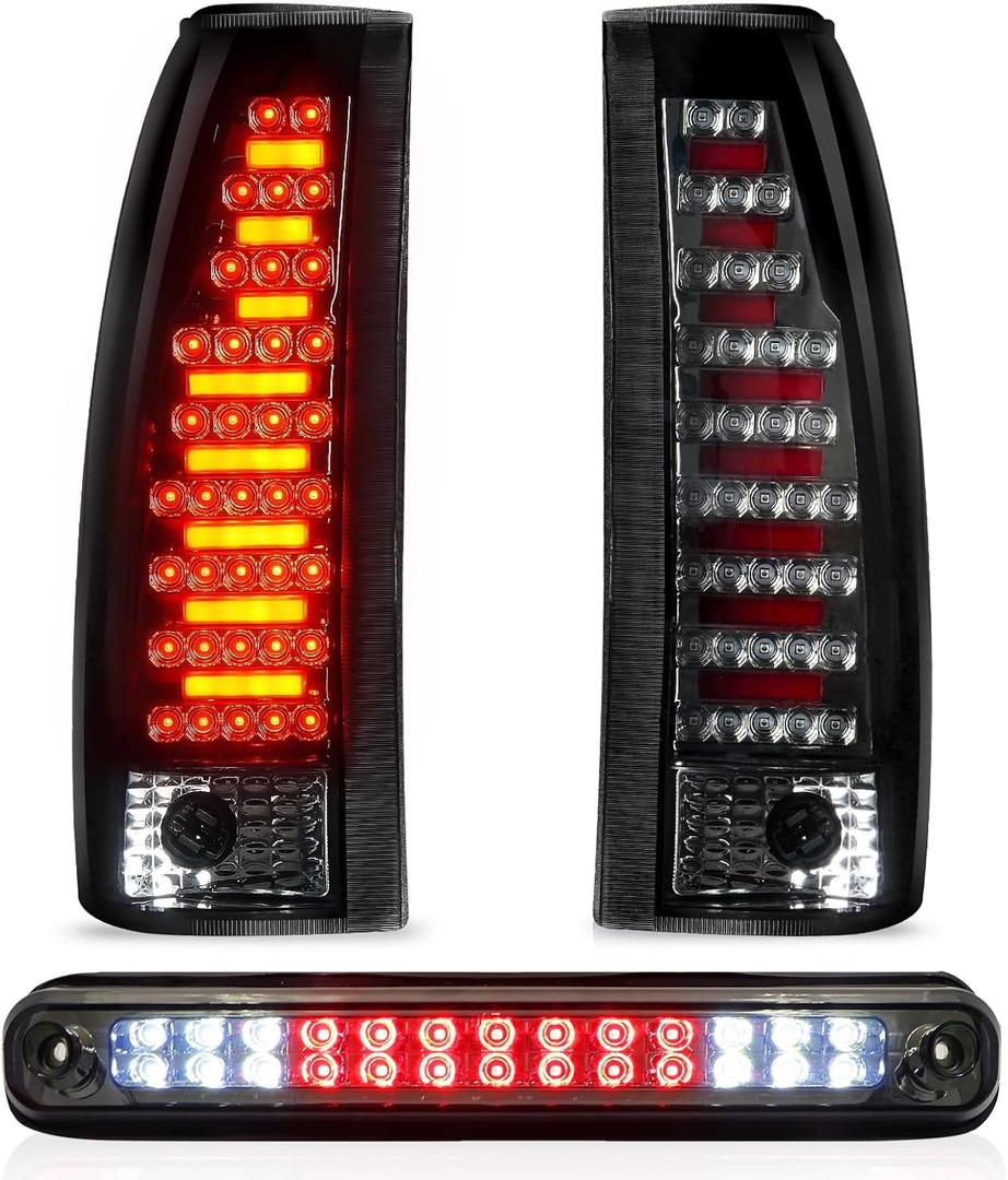 Tail Light + 3rd Third Brake Cargo Lamp for Chevy & GMC C1500 K1500 1988-1999; Chevy & GMC C2500 C3500 K2500 K3500 1988-2000, Chevy Blazer 1992-1994, Silverado 1994-1998 DOT Certified Rear Taillight