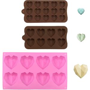 Geometric Heart Silicone Molds (3 pcs) - Mini Heart Shapes for Ice Cubes, Chocolate & Fun Shapes