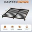 Queen Size 3" Low Profile Metal Bed Frame with Mattress Stopper | Heavy duty steel slat support, no box spring needed, noise free, easy assembly, durable metal construction