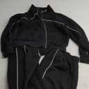 BTFBM Women's Two Piece Tracksuit Fall 2025 Long Sleeve Zip Up Sweatshirt Long Pants Outfits Jogger Sweatsuit Sets (Black), S