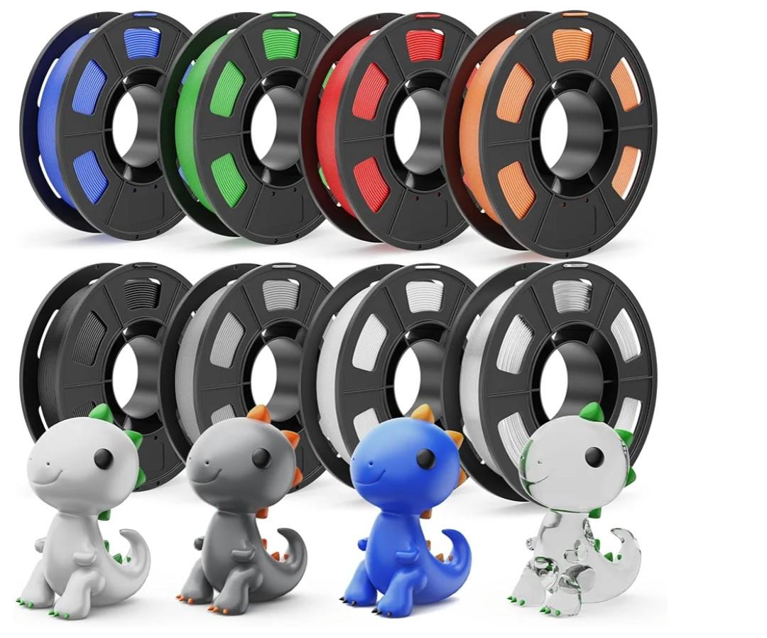 CREALITY 250g PETG Filament Bundle, 8 Colors Total 2kg, 1.75mm 3D Printer PETG Filament, Perfect for Small Project and Children Creation, Black+White+Grey+Tansparent+Red+Blue+Green+Orange