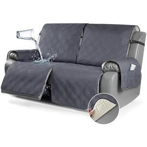 TAOCOCO 100% Waterproof Oversized Loveseat Recliner Cover, Non Slip Split Recliner Couch Covers for 2 Cushion Couch with Elastic Straps for Pets Kids(Oversized 2 Seater, Dark Grey)