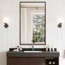 Wood Bathroom Mirror, 40"x24" Walnut Wall Mirror for Over Sink