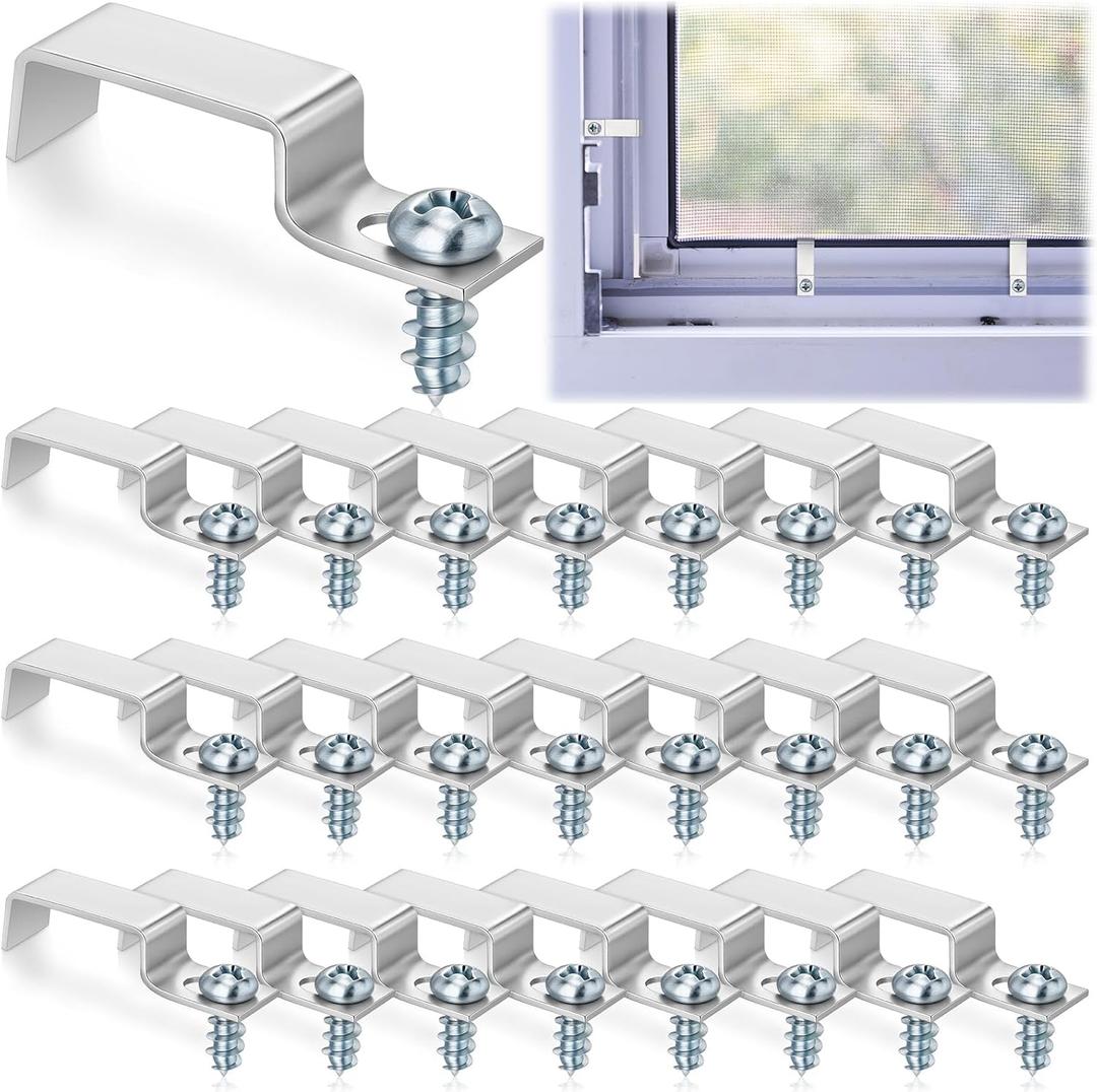 Zonon 24 Pcs Window Screen Clips with Screws Aluminum Retainer Clips to Hold The Screen in Window for Storm Panels and Door(White)