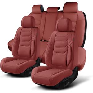TIEHESYT Car Seat Covers Full Set, Breathable Leather Automotive Front and Rear Seat Covers, Car Seat Protectors Full Set, Compatible with Most Vehicles, SUV (Martha Red, Front Pair and Rear)