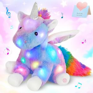 16.5" Light up Musical Unicorn Stuffed Animal Glowing Singing Rainbow Unicorn Soft Plush Toys Birthday Christmas Children's Day Gifts for Toddlers Boys Girls Kids Decor