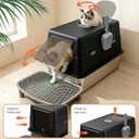 Extra Large Stainless Steel Cat Litter Box with 120° Lid for Multiple Cats, Enclosed Top Entry Litter Box High-Sided Anti-Leak, Dog Proof Litter Boxes with Litter Step & Scoop