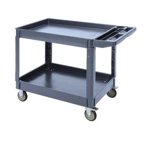 2 Tier Utility Cart with Full Swivel Wheels, 600 LBS Capacity/Storage Handle/36x 26 Inch, Extra Wide Service Utility Cart for Warehouse Garage Cleaning Manufacturing