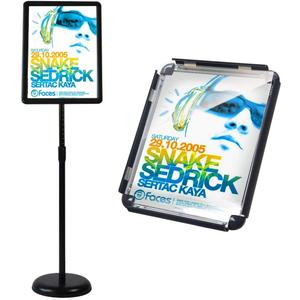 HUAZI Floor Standing Sign Holder Pedestal Sign Stand for 11 x 17 inches Graphics, Rounded Corner Frame & Pole Height Adjustable - Color Black