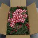 12 Pcs 9'' Small Christmas Kitchen Cabinet Wreaths with Plaid Bow Ribbon Mini Hanging Christmas Wreath Artificial Greenery Wreath for Front Door Porch Wall Window(Red White Buffalo Plaid)