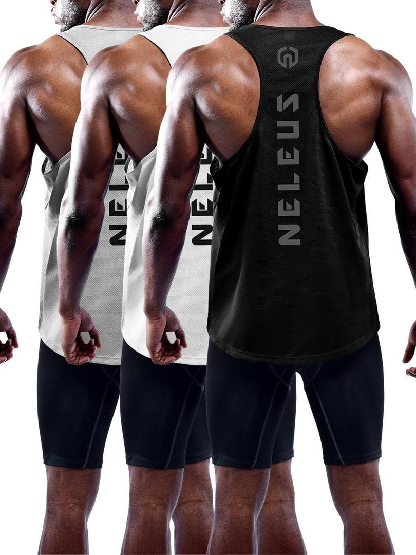 NELEUS Men's 3 Pack Dry Fit Y-Back Muscle Tank Top, Size: M/S