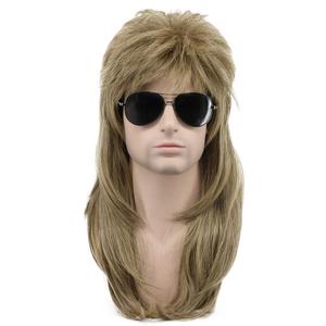 karlery Men Women Long Wavy Light Brown Mullet Wig 70s 80s Punk Rocker Wig for Halloween Costume Cosplay Party