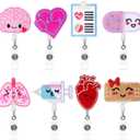 8 Pcs Nurse Badge Reels Cute Felt Retractable Funny Nursing Badge Reels Themed Holders Gift for Pediatric Doctors ID Name Cards Lanyards Holidays(Lovely Style)
