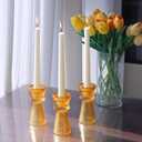 VOHO Vintage Ribbed Taper Candle Holders Set of 3, Boho Amber Candle Sticks Holder Decor Fall Centerpieces for Tables Thanksgiving, Minimalist Tapered Candlestick Holders for Tea Light & Taper Candles