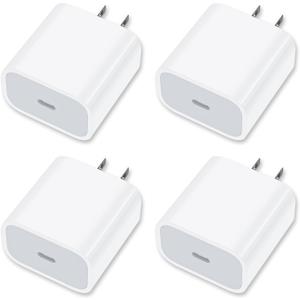 [4 Pack] USB-C Wall Charger, 20W USB-C Power Adapter Replacement for Phone 17/16/15/14/13/15 Pro/Pro Max/Plus/XS/XR/X,Galaxy, Pixel,i Pad