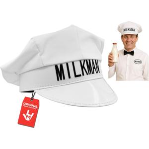 Nicky Bigs Novelties Morph Milkman Hat, Milk Man Hat, Milkman Hats, Milkmans Costume For Men, Milk Man Costume Accessories