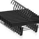 TOPIA HANGER Black Wooden Pants Hangers, Wood Skirt Hangers with Clips, Deluxe Jeans Hanger with 360° Swivel Anti-Rust Flat Hook, Smooth Finish Wood Hangers for Slacks Trousers 20 Pack