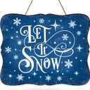 Whaline Christmas Winter Welcome Door Sign Blue Wooden Hanging Sign Xmas Holiday Welcome Wreath Sign Door Hanger for Indoor Outdoor Home Farmhouse Porch Window Wall Decor